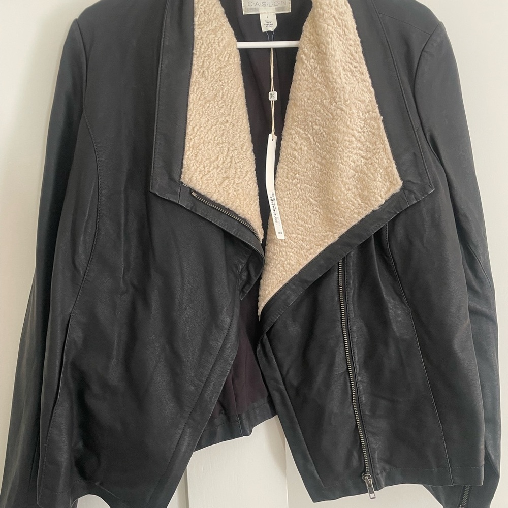 BRAND NEW Caslon Faux Leather and Sherpa Jacket